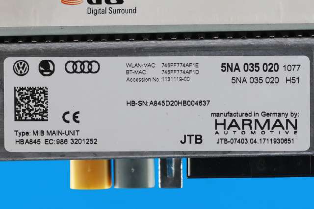 Bilstereo navigasjon spiller til VW e-Golf 2017-2020 (Fase 2)  (VAG|5NA 035 020|)