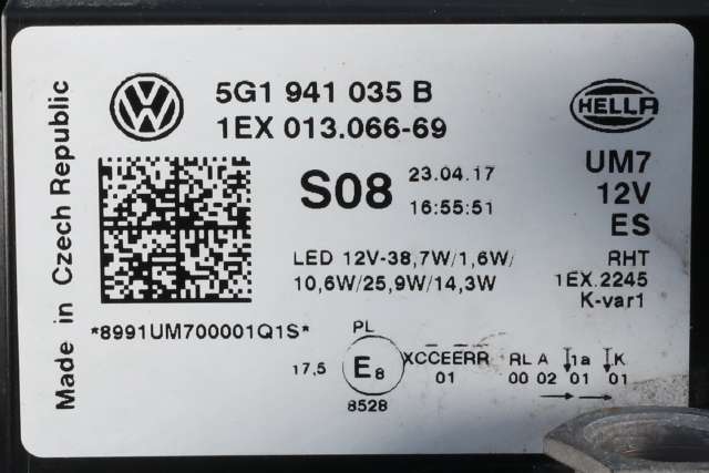 Frontlykt venstre full-LED til VW e-Golf 2017-2020 (Fase 2) (HELLA|1EX 013 066-69|5G1 941 035 B|)