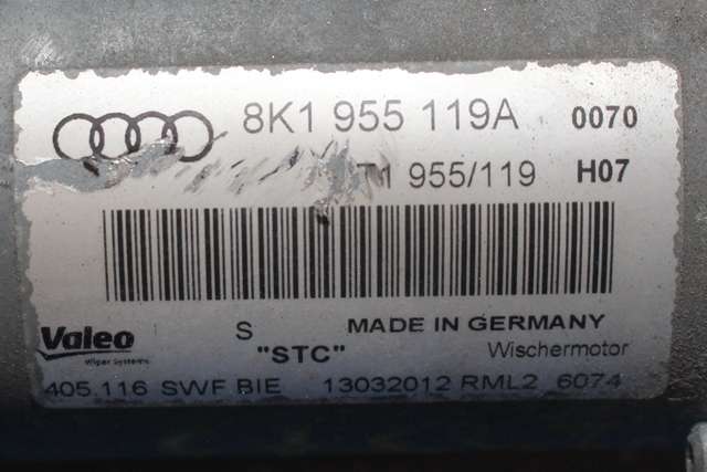 Viskermotor frontrute komplett m/overføring til Audi A4, Allroad 2009-2016 (Type I) (B8) (B8) (VAG|8K1 955 119 A|)
