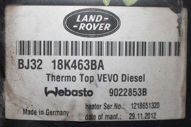 Dieselvarmer til Land Rover Range Rover, Evoque 2011-2019 (Type I) (WEBASTO|THERMO TOP VEVO|BJ32-18K463-BA|)