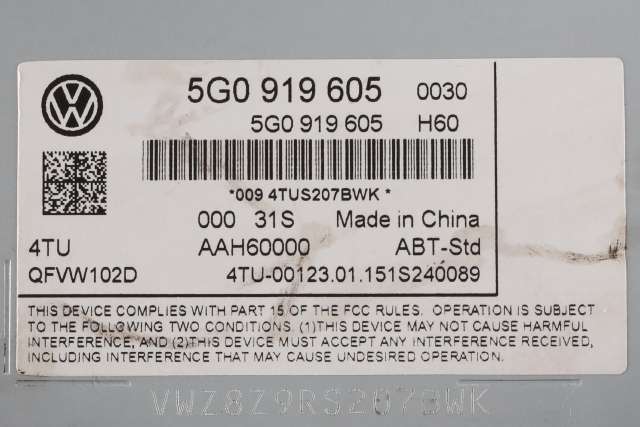Bilstereo betjeningspanel til VW Golf VII 2012-2017 (Fase 1)  (VAG|5G0 919 605|)