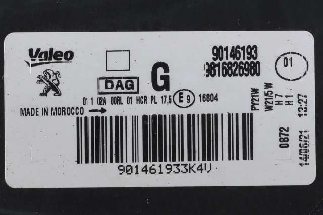 Frontlykt venstre halogen til Peugeot Partner 2019-->> (Type III)  (PEUGEOT|98 168269 80|)