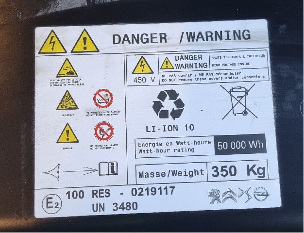 Batteripakke elbil til Citroën C4, Spacetourer 2019-->>  (CITROEN|UN 3480|100 RES . 0219117|)