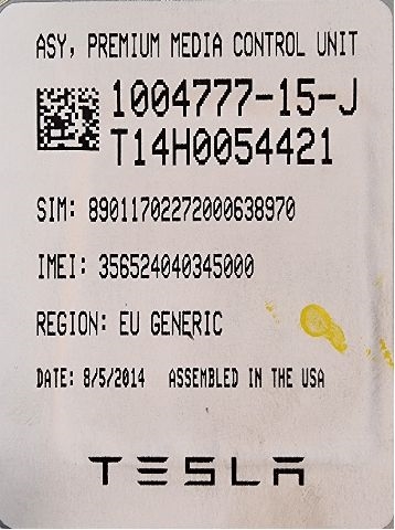 Instrument kjørecomputer til Tesla Model S 2013-2016 (Fase 1)  (TESLA|T14H0054421|1004777-15-J|)
