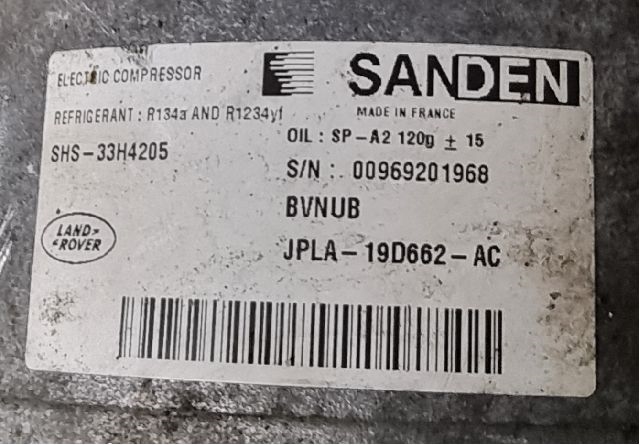 Aircondition kompressor til Land Rover Range Rover Sport 2013-->>  (LAND-ROVER|JPLA-19D662-AC|SHS-33H4205 BVNUB|00969201968)
