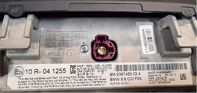 Multimedia display (MCU - Media Controller Unit) til BMW 3-Serie 2012-2018 (F30/F31/F34) (F30/F31/F34) (BMW|9387453 02 4|10 R- 04 1255|)