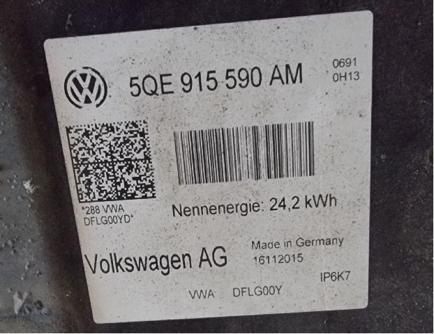 Batteripakke elbil til VW e-Golf 2014-2017 (Fase 1)  (VOLKSWAGEN|5QE 915 590 AM|0691 0H13 DFLG00Y|IP6K7)