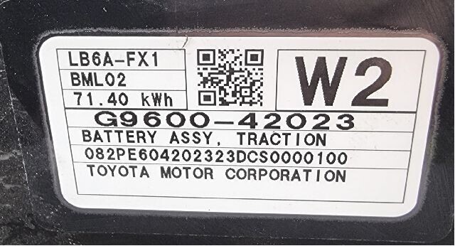 Batteripakke elbil til Toyota bZ4X 2022-->>  (TOYOTA|W2 G9600-42023|LB6A-FX1 BML02|)