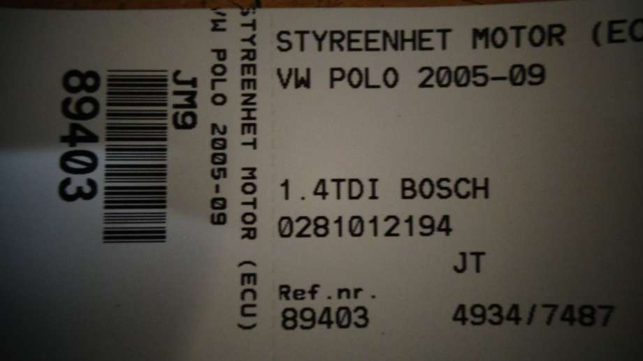 Styreenhet motor til VW Polo 2005-2009 (Type IV, Fase 2)  (|0281012194)