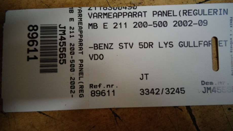 Varmeapparat betjening til Mercedes E-Klasse 2006-2009 (Fase 2) (W211) (W211) (MERCEDES|2118300490|)