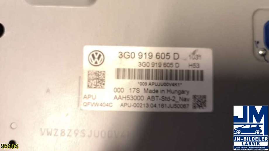 Bilstereo navigasjon til VW e-Golf 2014-2017 (Fase 1)  (VOLKSWAGEN|3G0919605 D|)