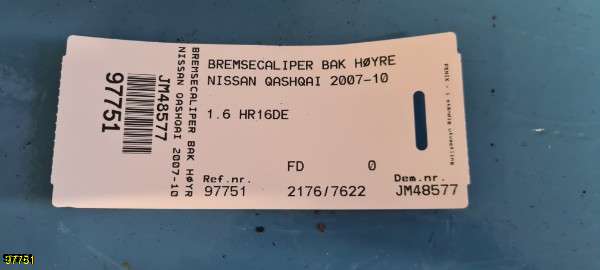 Bremsecaliper høyre bak til Nissan Qashqai 2007-2010 (Type I, Fase 1)  (NISSAN|)