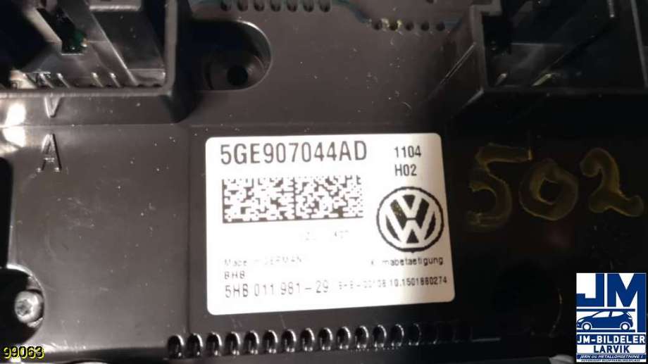 Varmeapparat betjening til VW e-Golf 2014-2017 (Fase 1)  (VOLKSWAGEN|5GE907044AD|)