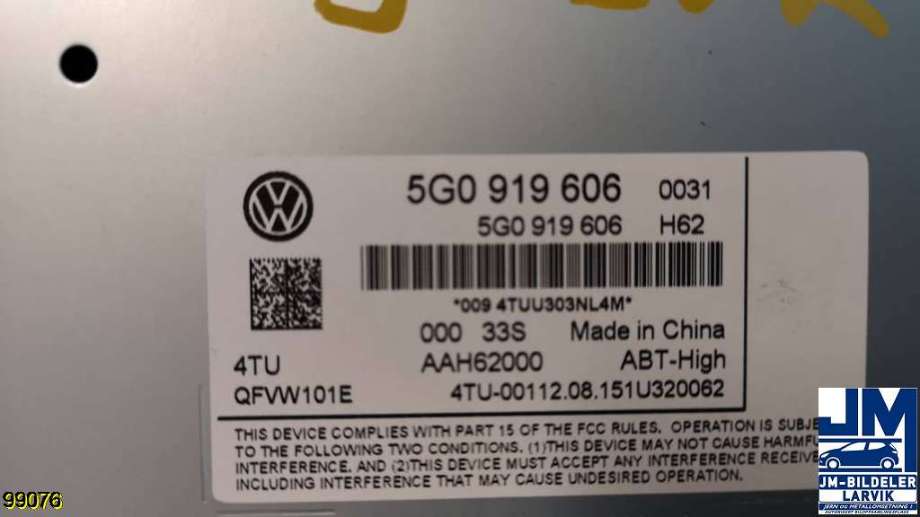 Bilstereo navigasjon til VW e-Golf 2014-2017 (Fase 1)  (VOLKSWAGEN|5G0919606|)