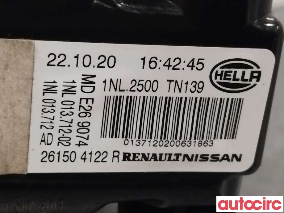 Tåkelykt høyre foran til Renault Zoe 2013-2019 (Fase 1) (RENAULT|261504122R)