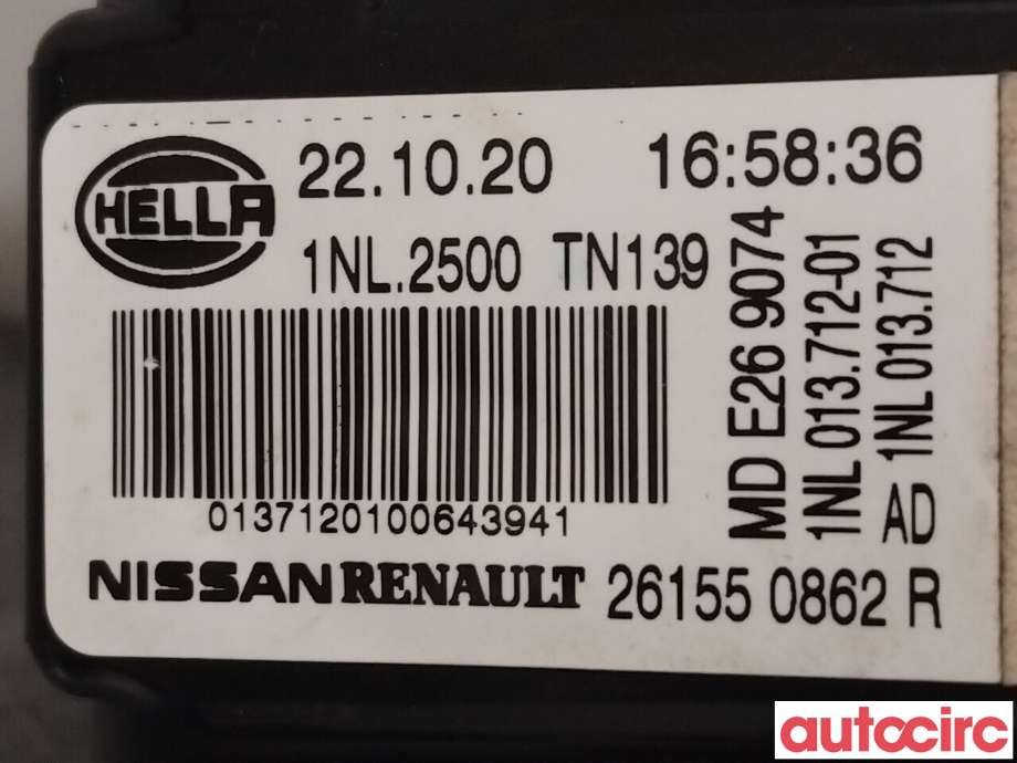 Tåkelykt høyre foran til Renault Zoe 2013-2019 (Fase 1)  (RENAULT|261550862R)