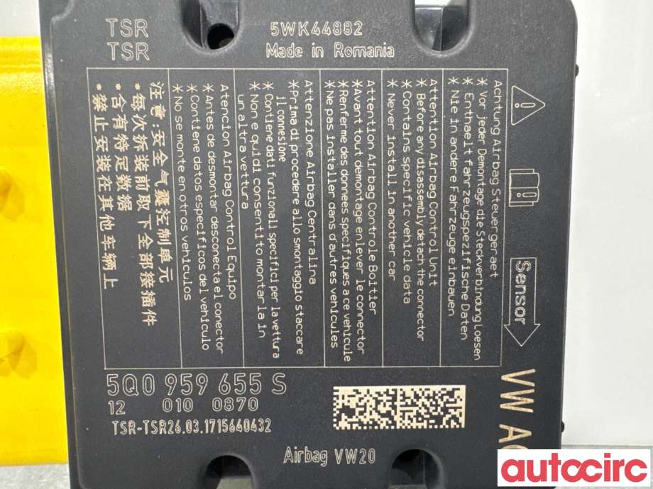 Airbag elektronikk til VW e-Golf 2017-2020 (Fase 2)  (VOLKSWAGEN|5Q0959655S|5WK44882)