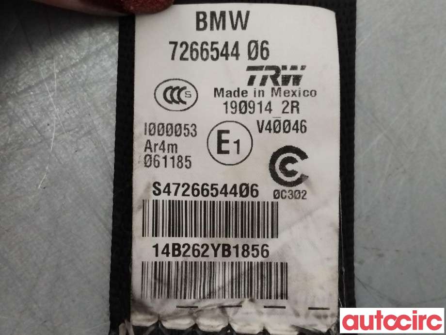 Sikkerhetsbelte bak høyre til BMW X3 2010-2017 (F25) (F25) (BMW|72117266544|7266544)