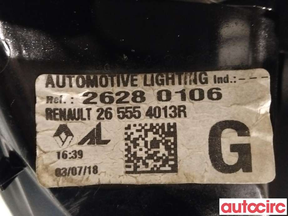 Baklykt venstre til Renault Zoe 2013-2019 (Fase 1)  (RENAULT|265555521R|265554013R)