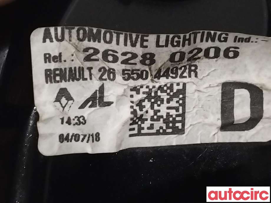 Baklykt høyre til Renault Zoe 2013-2019 (Fase 1)  (RENAULT|265509696R|265504492R)