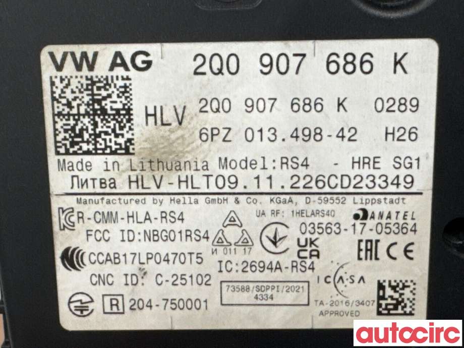 Sensor radar til Audi Q4 e-tron 2021-->>  (AUDI|2Q0907686K|)