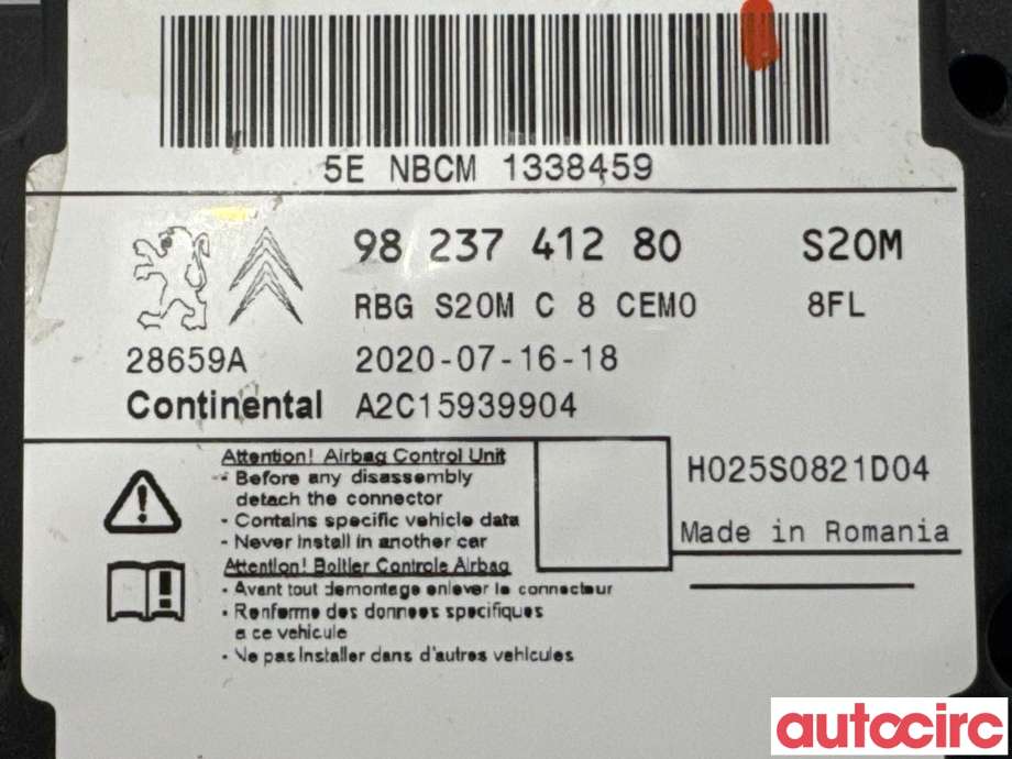 Airbag elektronikk til Peugeot Partner 2019-->> (Type III)  (PEUGEOT|1634737680|A2C15939904|9823741280)