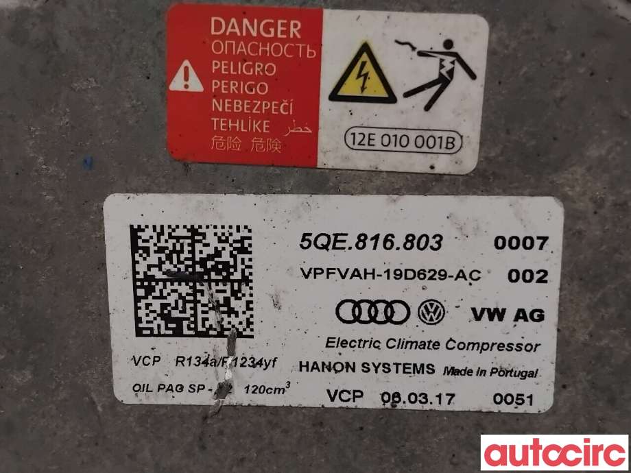 Aircondition kompressor til VW e-Golf 2017-2020 (Fase 2)  (VOLKSWAGEN|5QE816803|VPFVAH-19D629-AC|5QE816803L)