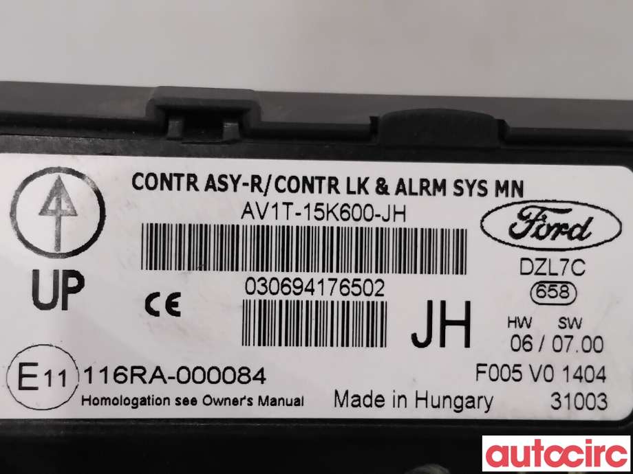 Styreenhet sentrallås til Ford Fiesta 2013-2017 (Type VI, Fase 2)  (FORD|2109391|F005V01404|AV1T-15K600-JH)
