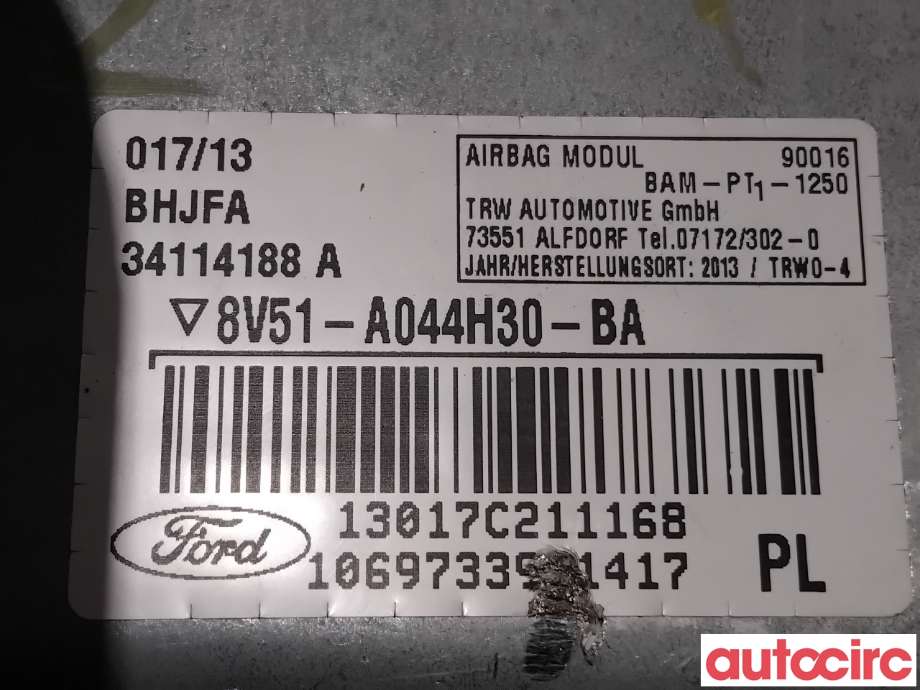 Airbag passasjer til Ford Fiesta 2013-2017 (Type VI, Fase 2)  (FORD|1711931||8V51-A044H30-BA)