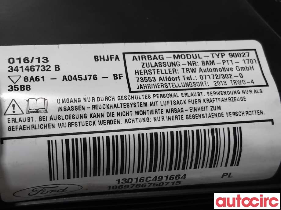 Airbag kne til Ford Fiesta 2013-2017 (Type VI, Fase 2)  (FORD|2006965||8A61-A045J76-BF)