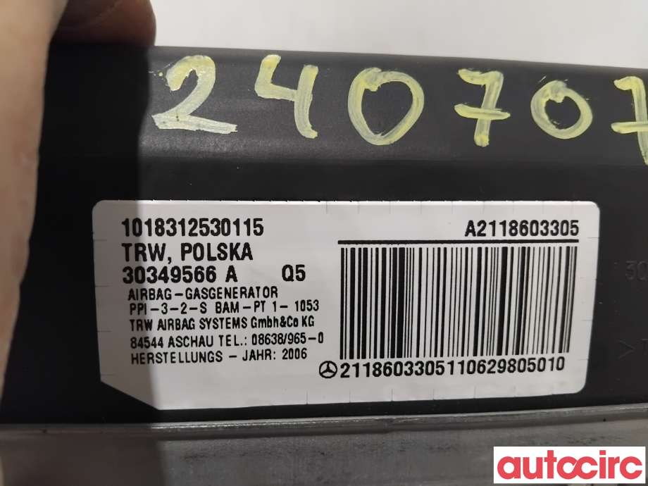 Airbag passasjer til Mercedes E-Klasse 2006-2009 (Fase 2) (W211) (W211) (MERCEDES|A2118603305|30349566A)