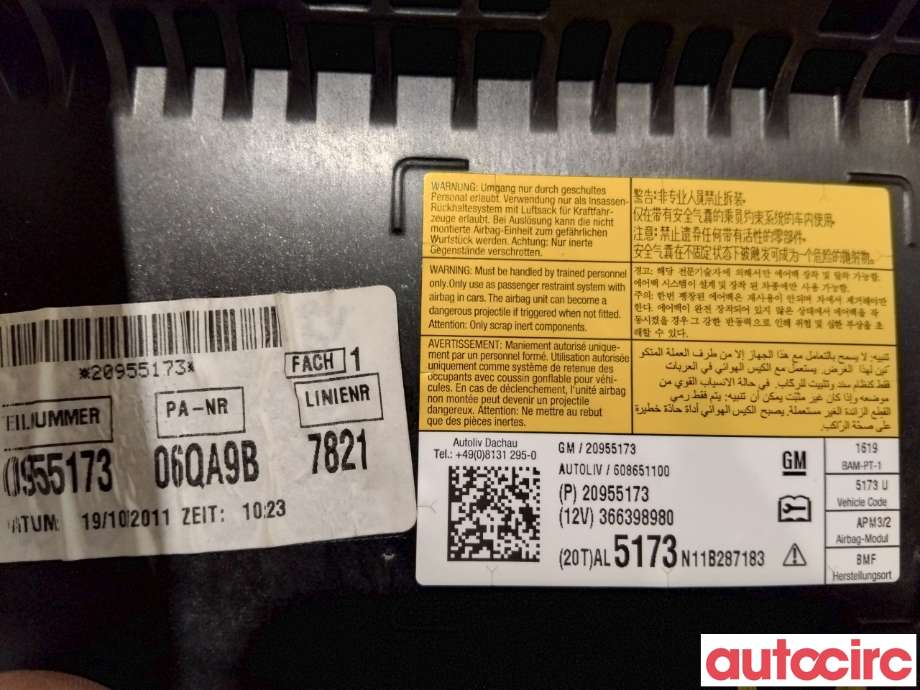 Airbag passasjer til Opel Insignia A 2009-2014 (OPEL|13222957|366398980|20955173)