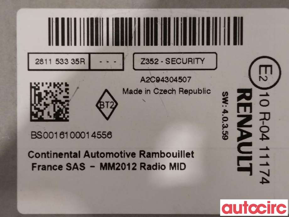 Bilstereo til Renault Zoe 2013-2019 (Fase 1)  (RENAULT|281155830R|281153335R)