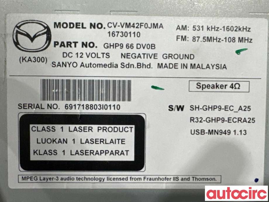 Bilstereo til Mazda CX-5 2012-2017 (Type I) (MAZDA|GHP966DV0C|CV-VM42F0JMA|GHP966DV0B)