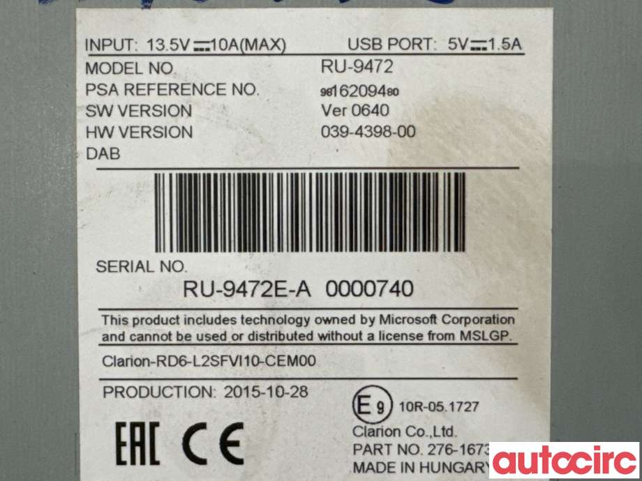Bilstereo til Toyota Proace 2016-->> (Type II) (TOYOTA|SU001A7186|RU-9472|SU001A7333)