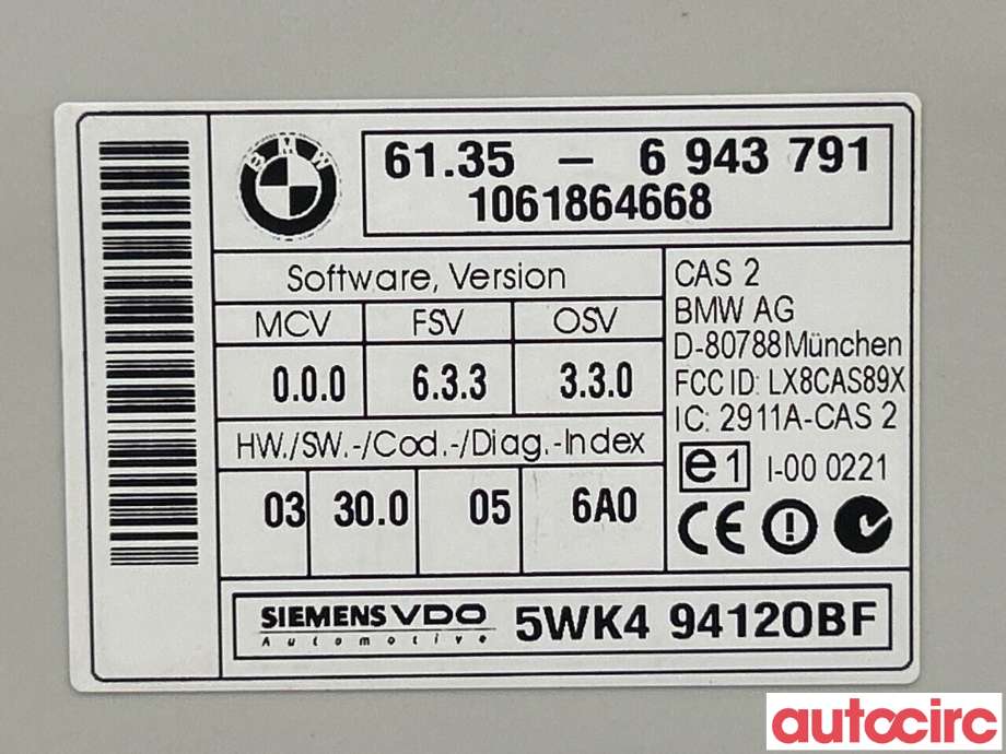 Styreenhet diverse til BMW 3-Serie 2005-2011 (E90/E91/E92/E93) (E90/E91/E92/E93) (BMW|61359395657|5WK49412OBF|6135-6943791)