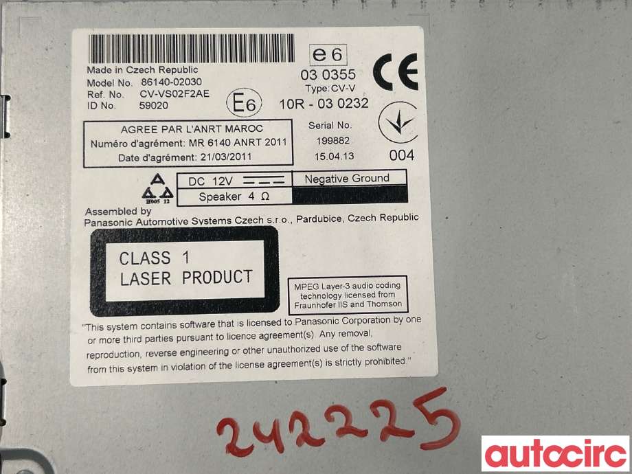 Bilstereo til Toyota Auris 2013-2015 (Type II, Fase 1)  (TOYOTA|8614002030)