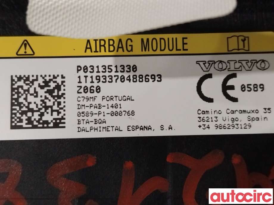 Airbag passasjer til Volvo XC90 2015-2025 (Type II)  (VOLVO|31351330)