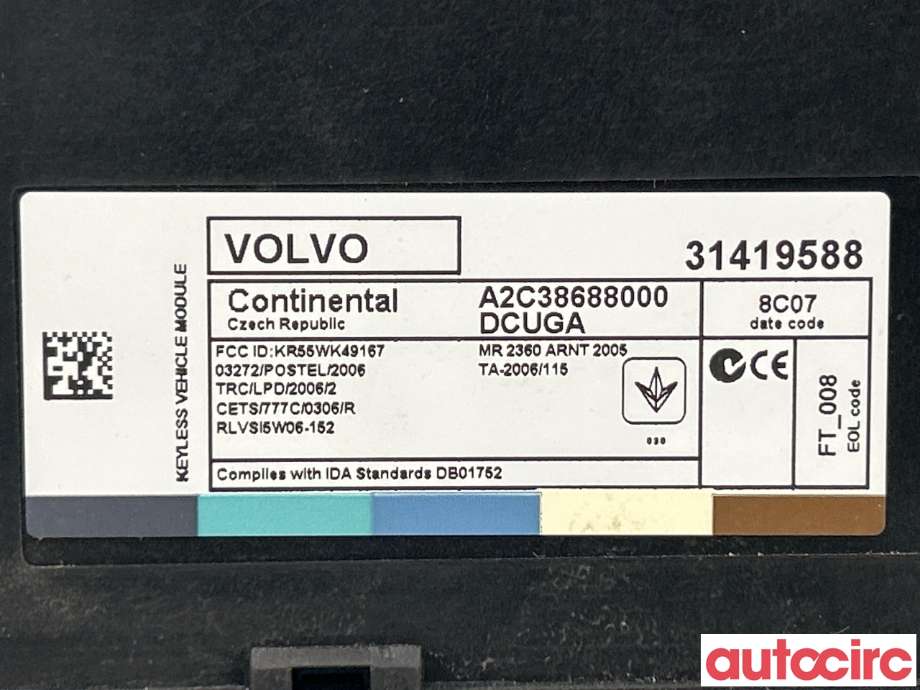 Styreenhet nøkkelfri/keyless til Volvo V60/V60 CC 2013-2018 (Type I, Fase 2)  (VOLVO|31419588)