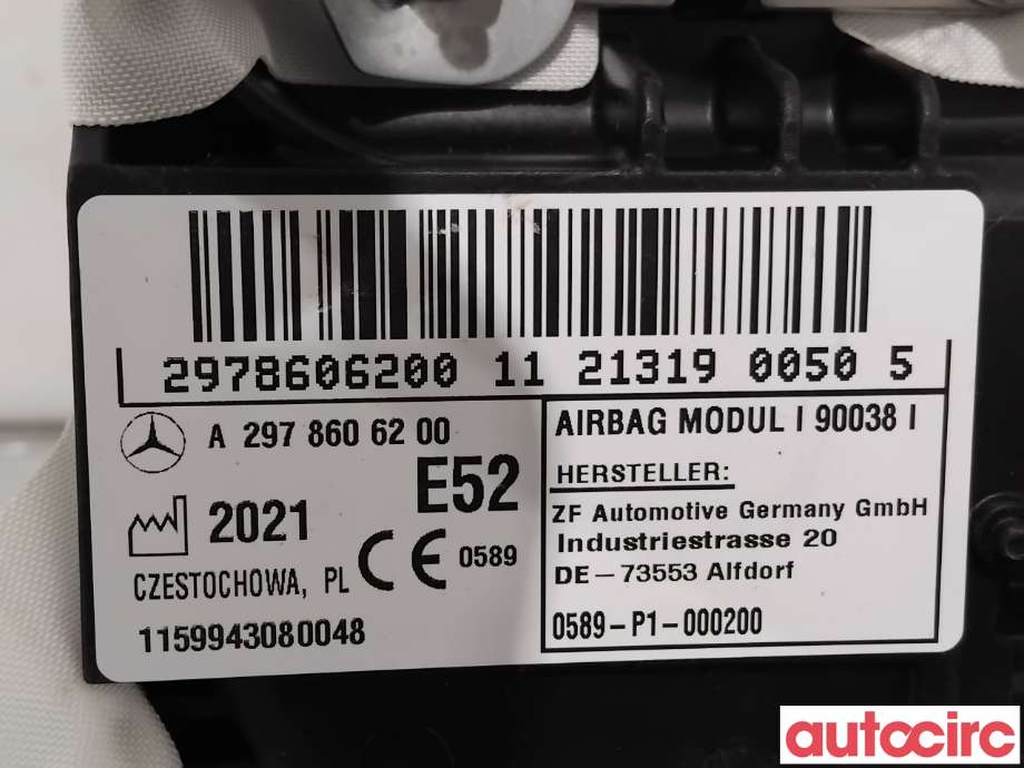 Airbag passasjer til Mercedes EQS 2021-->> (V297) (V297) (MERCEDES|A2978606200|)