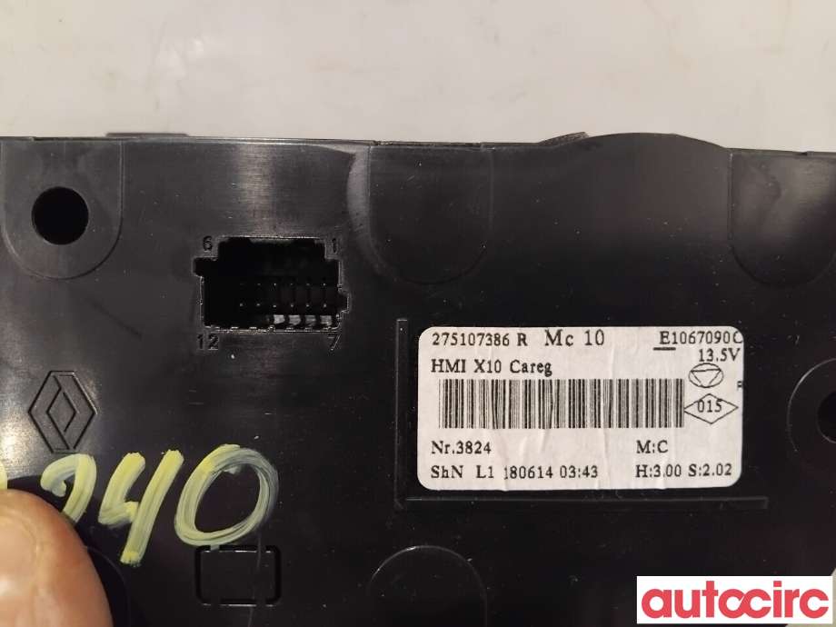 Varmeapparat betjening til Renault Zoe 2013-2019 (Fase 1)  (RENAULT|275107386R|E1067090C)