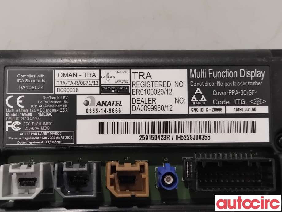 Instrument kjørecomputer til Renault Zoe 2013-2019 (Fase 1)  (RENAULT|259150869R||259150423R)
