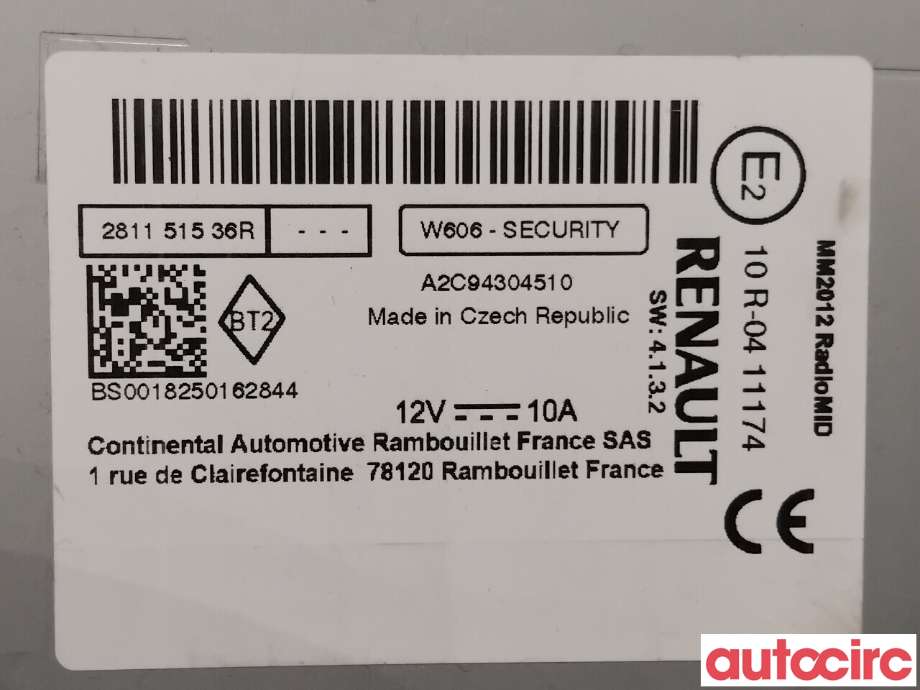 Bilstereo navigasjon til Renault Zoe 2013-2019 (Fase 1) (RENAULT|281155830R|A2C94304510|281151536R)
