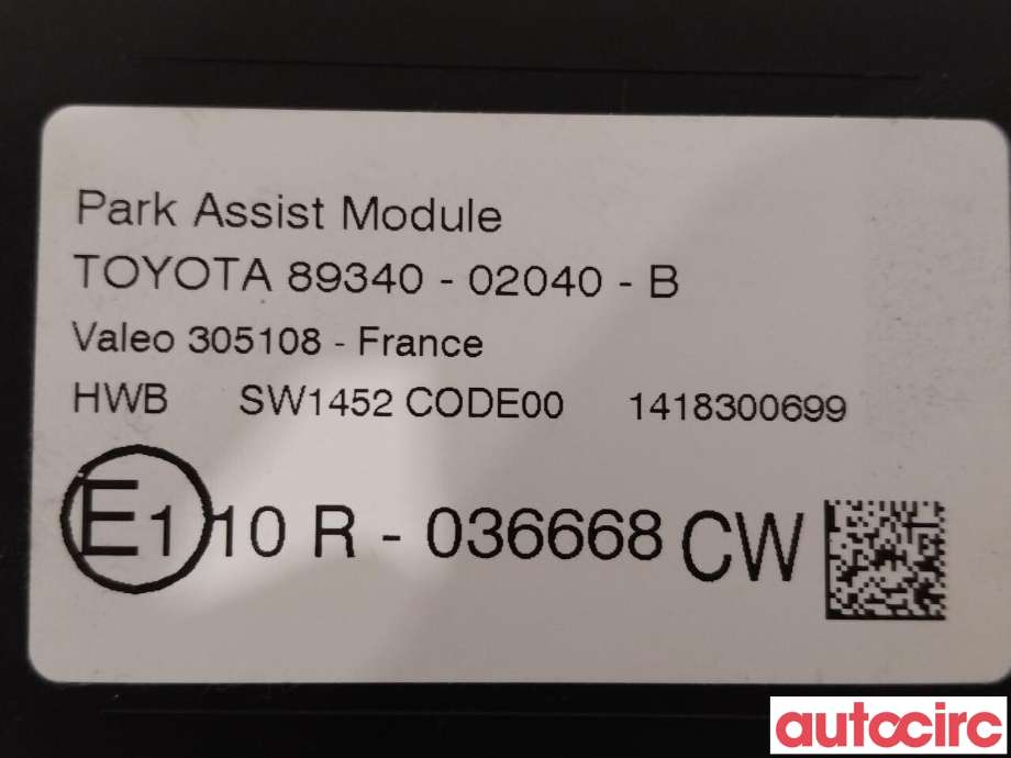 Styreenhet parkering til Toyota Auris 2013-2015 (Type II, Fase 1)  (TOYOTA|8934002040||89340-02040)