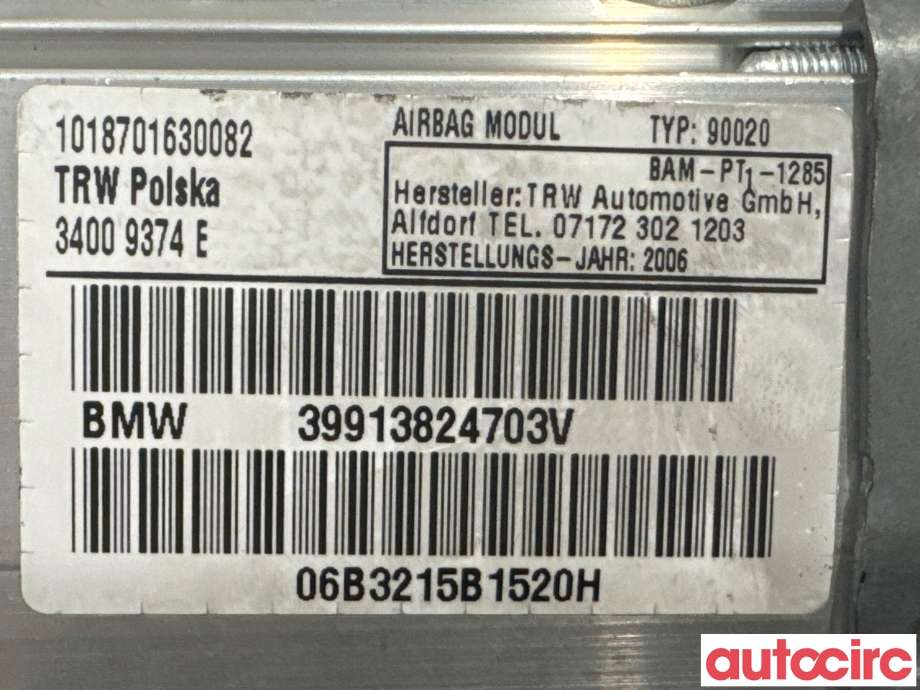 Airbag passasjer til BMW 3-Serie 2005-2011 (E90/E91/E92/E93) (E90/E91/E92/E93) (BMW|72129138247|34009374E|39913824703V)