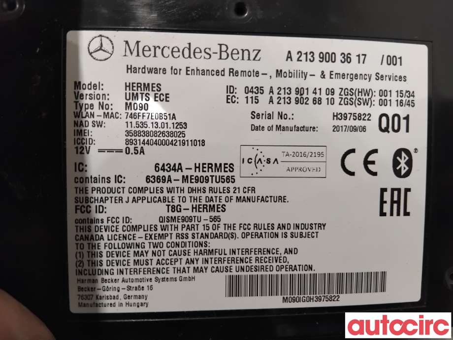 Styreenhet diverse til Mercedes C-Klasse 2018-2021 (Fase 2) (W205) (W205) (MERCEDES|A2139003617|M090)