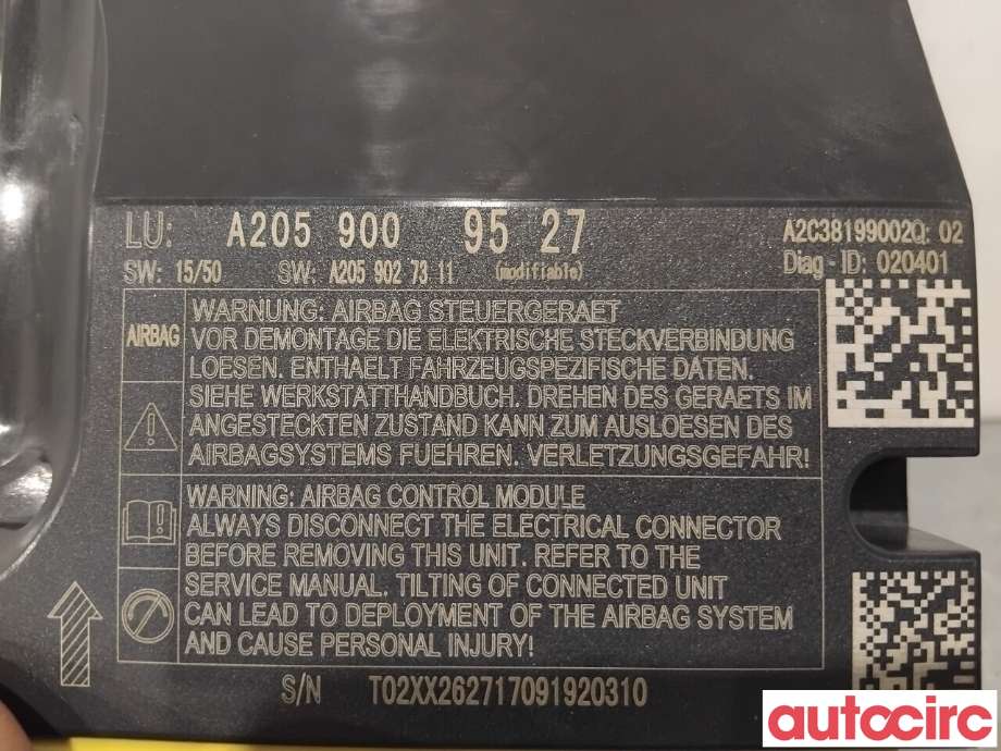 Airbag elektronikk til Mercedes C-Klasse 2018-2021 (Fase 2) (W205) (W205) (MERCEDES|A2059009527|A2C38199002Q)