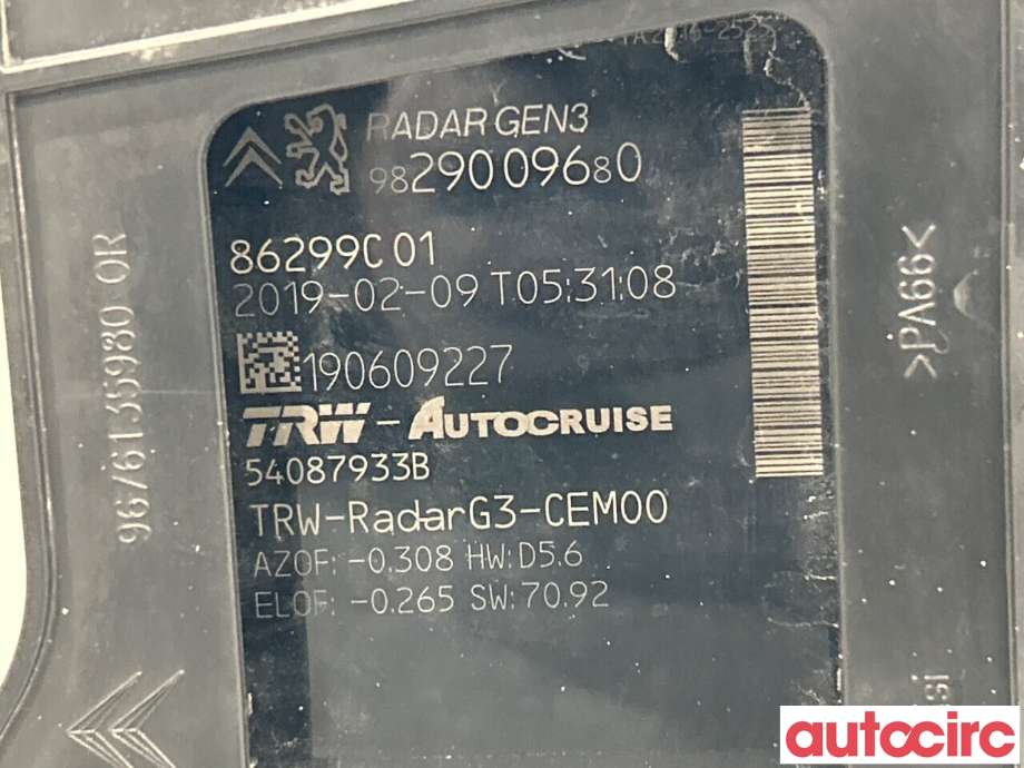 Sensor radar til Peugeot 5008 2017-->> (Type II)  (PEUGEOT|1646636180|9829009680)