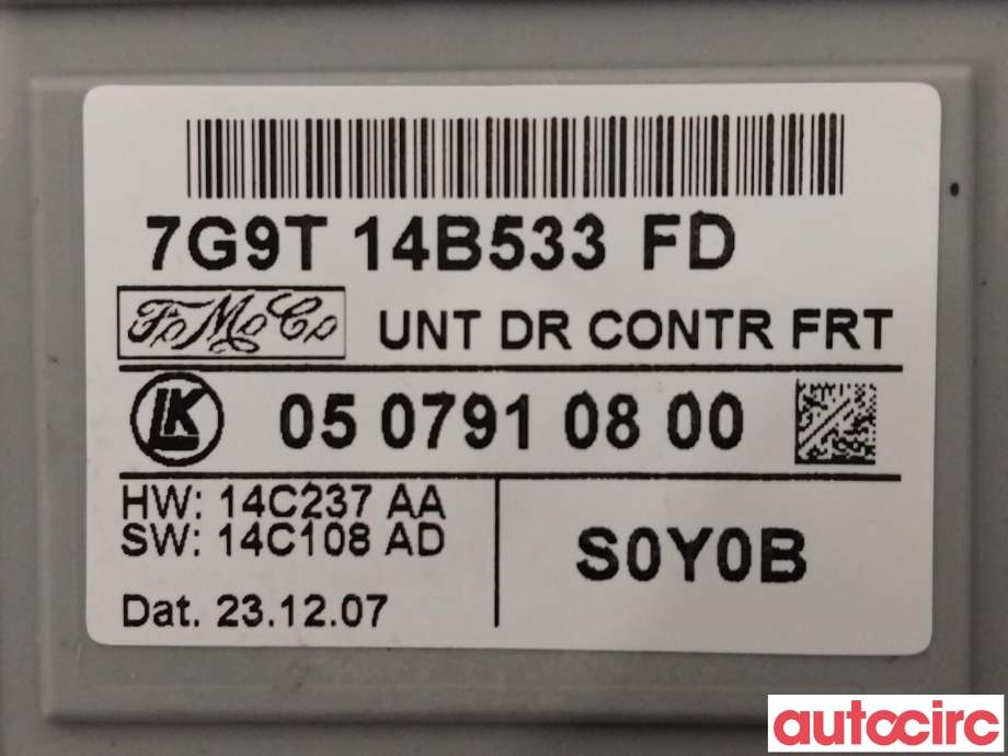 Styreenhet dør venstre foran til Ford Mondeo 2007-2010 (Type IV, Fase 1) (FORD|1495752||7G9T14B533FD)