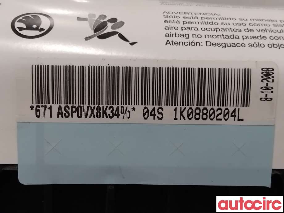 Airbag passasjer til VW Scirocco 2008-2013  (VOLKSWAGEN|1K0880204L|)